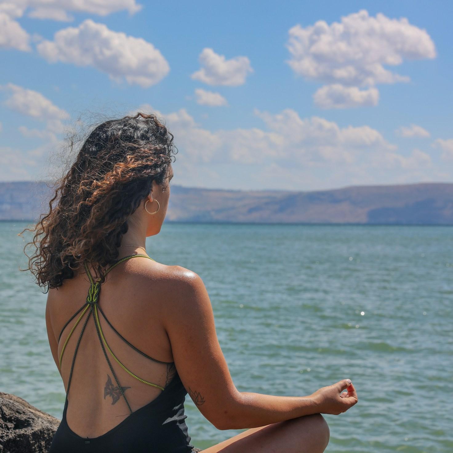 Meditation practice space with cushions arranged in circle